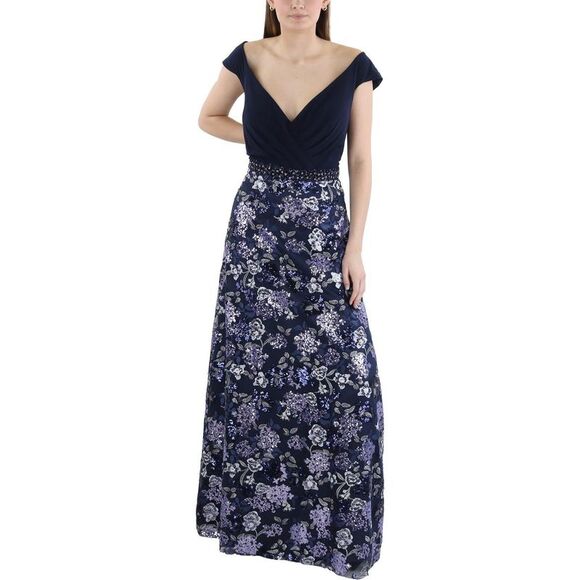 Mac Duggal Navy and White Floral Dress - Picture 1 of 3